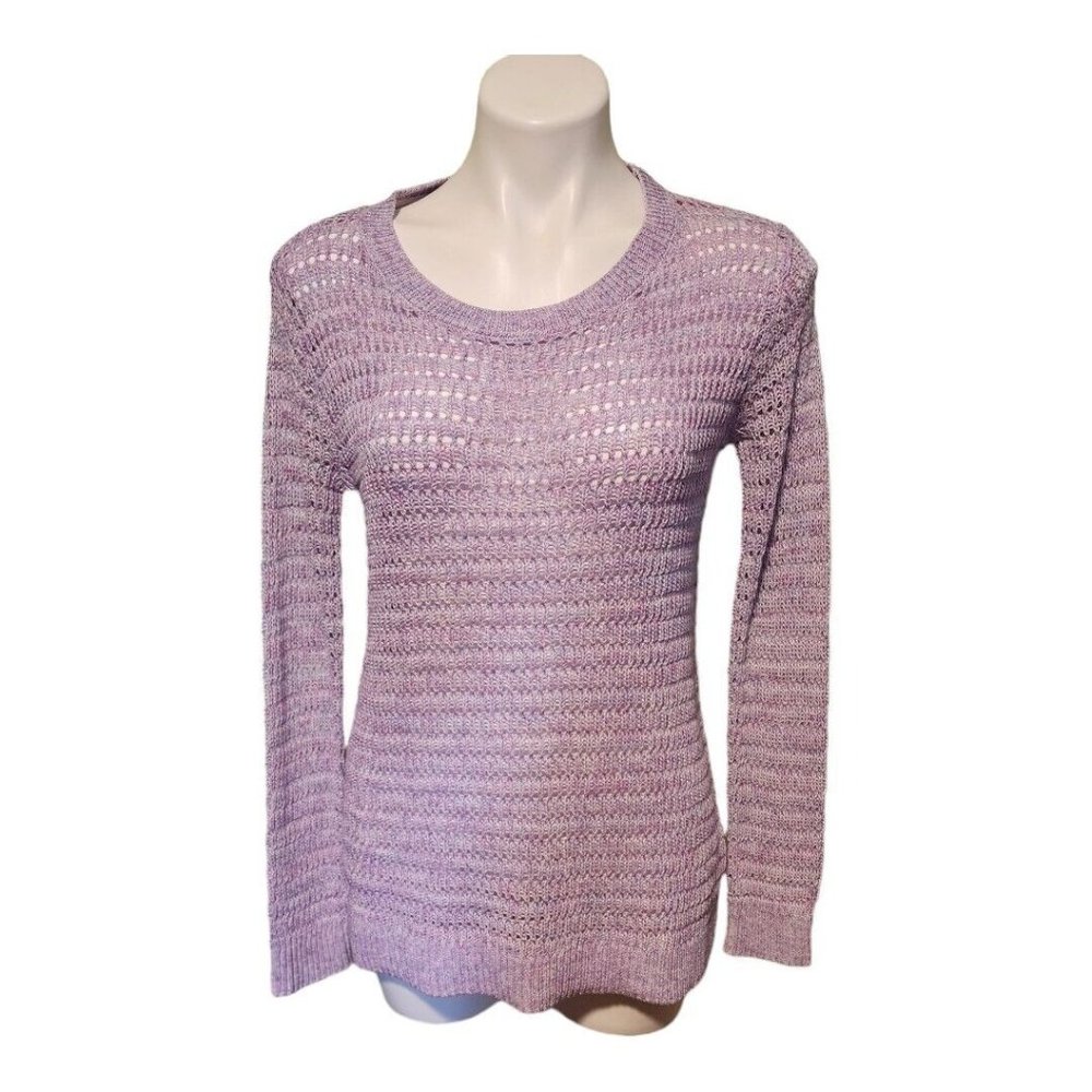 Talbots Sweater Women XS  Purple Crochet‎ Long Sleeve Cotton Pullover Knit NWT